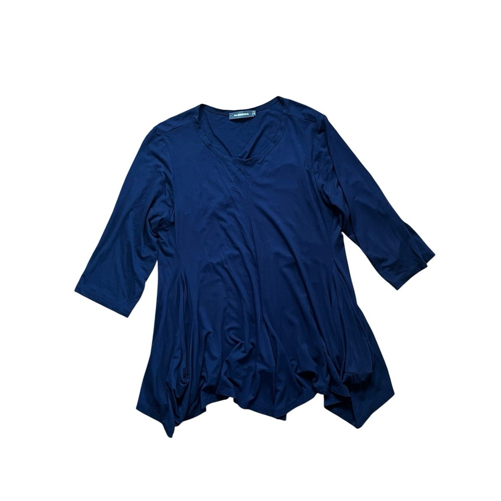 Alembika Tunic Top 3/4 Sleeve Shirt Lagenlook Blue Size US 16